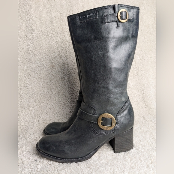 Caterpillar Women's Black Leather Boots Model Jessie Size 8 Y2k Made In Brazil - Picture 7 of 11